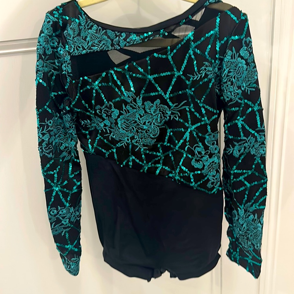 Weissman dance costume green/teal and black biketard lyrical contemporary jazz